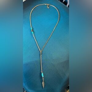 Dainty Gold and Turquoise Lariat Necklace